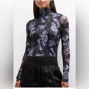 Cinq à sept Black and White Floral Mesh Turtleneck L